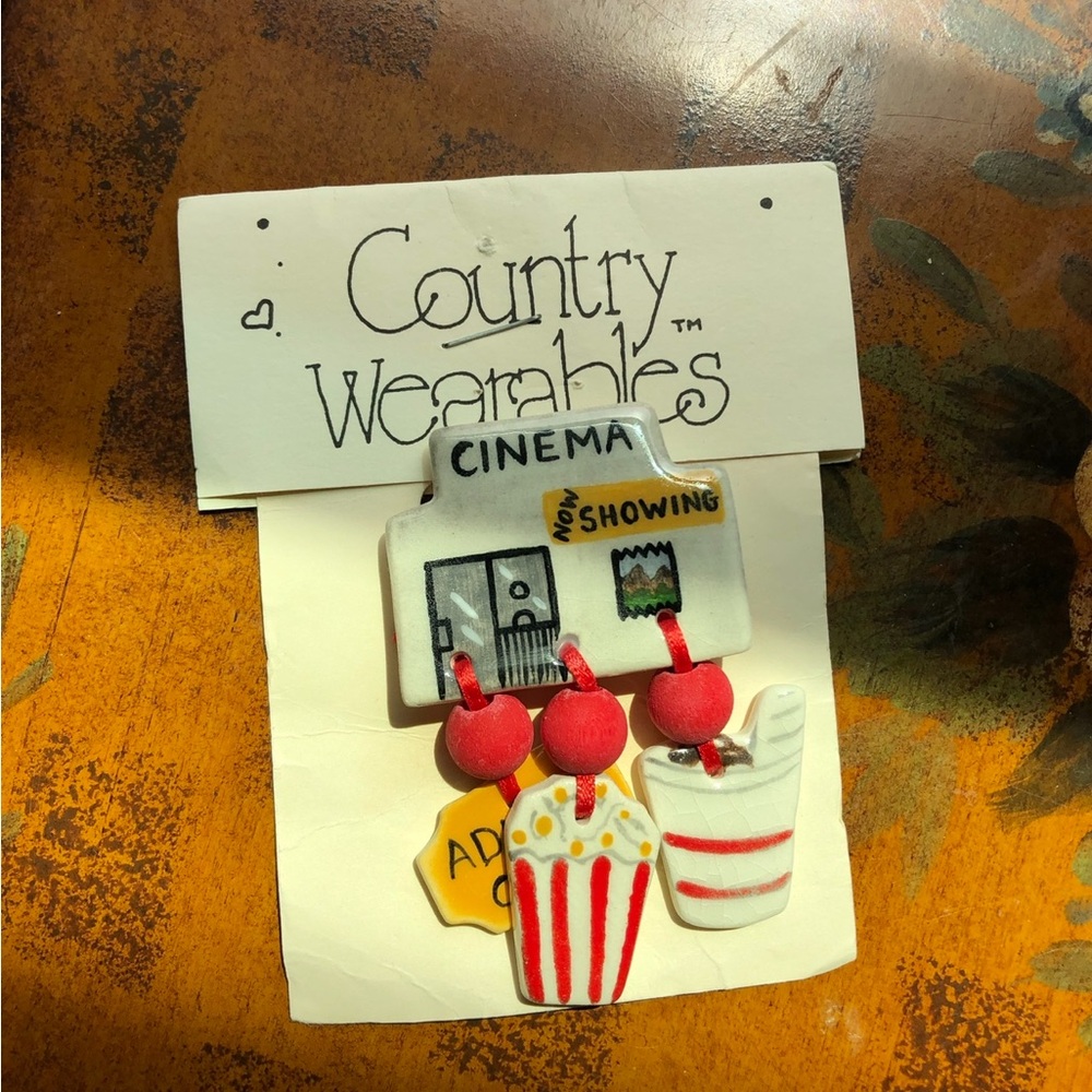 Country wearables, ceramic cinema brochure brooch